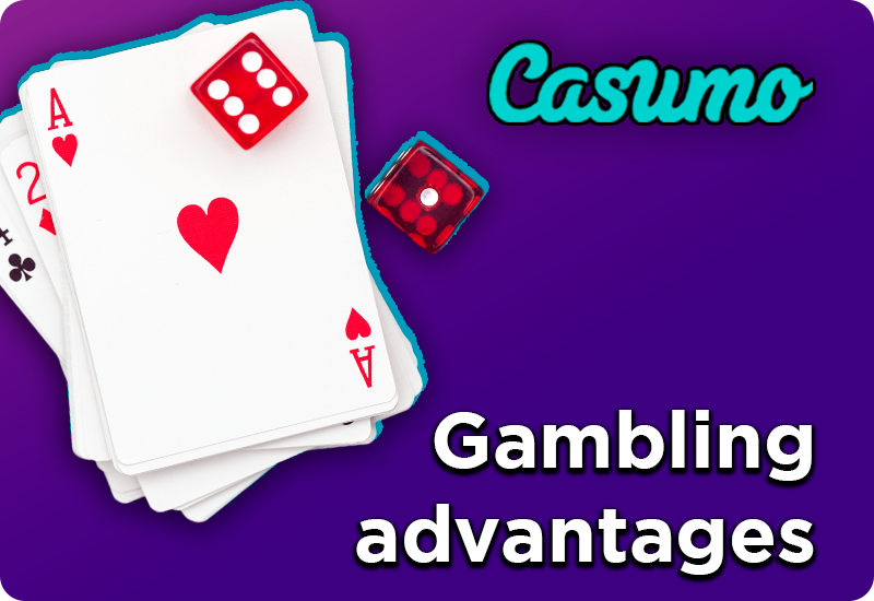 Playing cards and dice and casumo logo