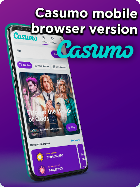 Mobile version of the Casumo website opened on a smartphone and Casumo logo