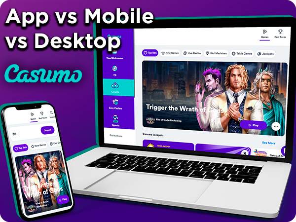 Casumo website opened both on Smartphone and Laptop and Casumo logo