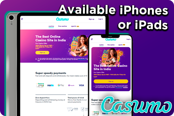 Casumo website opened both on Iphone and Ipad and Casumo logo