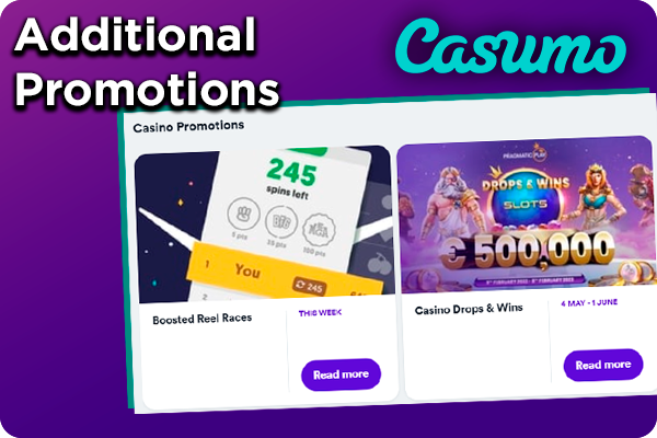 Casino promotions on the Casumo website and Casumo logo