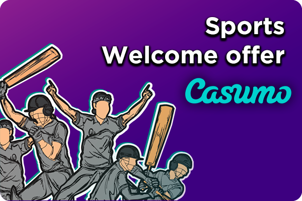 Happy cricket players and Casumo logo