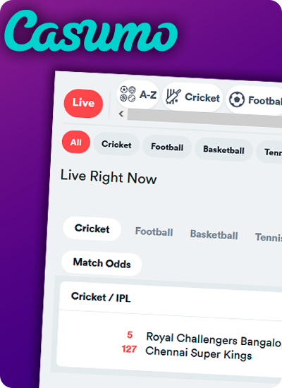 Live betting section on Casumo website and Casumo logo