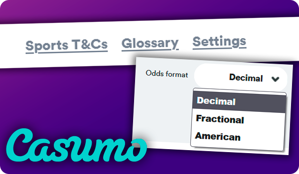 Odds format on the Casumo website and Casumo logo