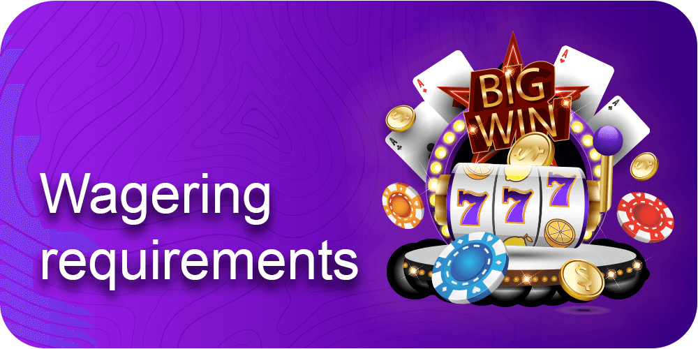 inscription Wagering Requirements, casino, 777, cards, chips, big win, purple background