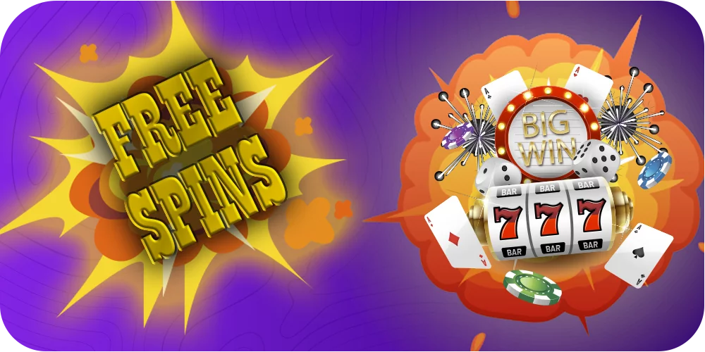 the inscription free spins on the background of the explosion, casino cards chips on the background of the explosion, purple background