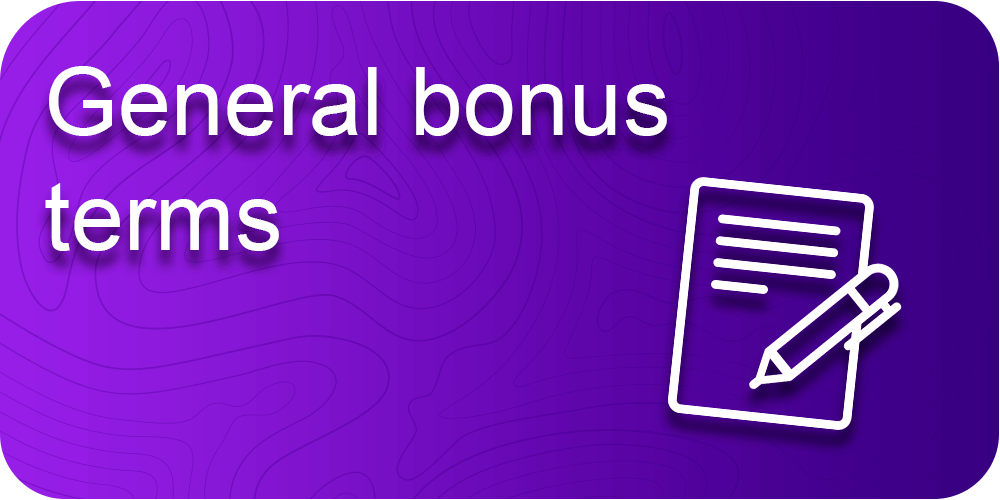 inscription general bonus terms, notebook with a pen, purple background