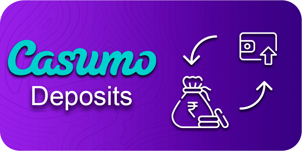 casumo Deposits, wallet, money bag, rupees, purple background