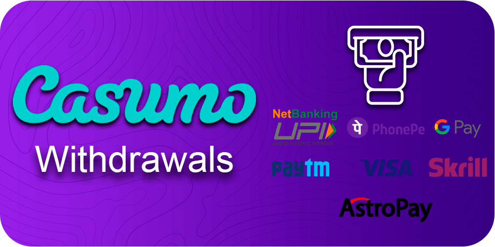 Casumo Withdrawals, receive money icon, payment systems, purple background
