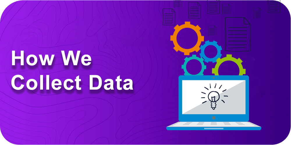 How We Collect Data, open laptop, gears, letter icons