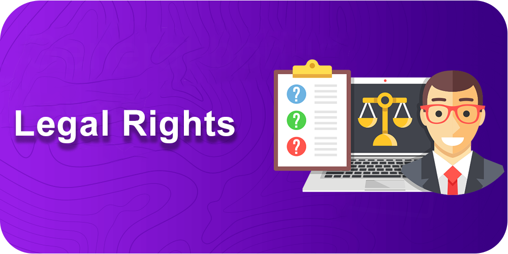 Legal Rights, person icon, laptop, scales of justice, list