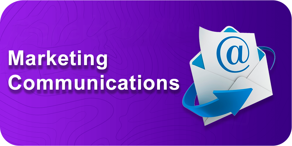 Marketing Communications, open envelope, blue arrow, email