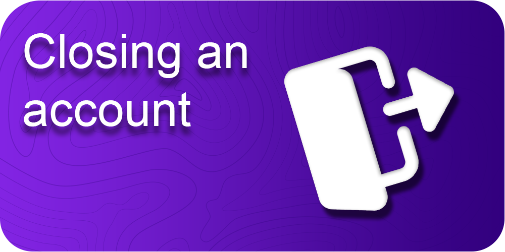 Closing an account, icon of an open door with an arrow, purple background